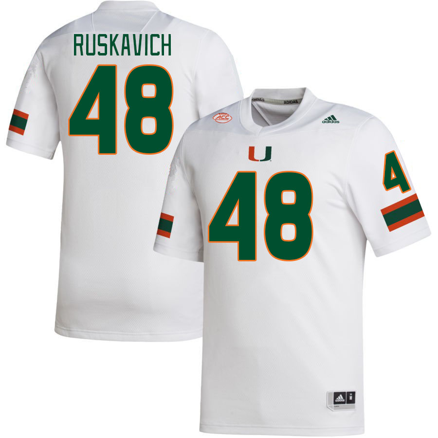 Men #48 Owen Ruskavich Miami Hurricanes College Football Jerseys Stitched-White